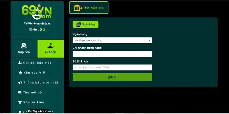Phương thức rút tiền 69VN qua ngân hàng